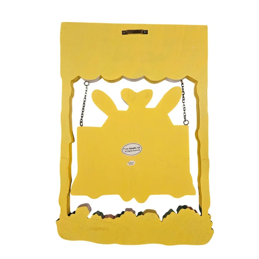 Vintage Happy Easter Wooden Bunny Swing Decor Sign‎ yellow pink studio 11 unique